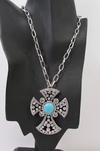 【送料無料】ネックレス　モードラウンドクロスイヤリングセットクランプfemmes argent mtal long collier la mode grosse rond croix strass earring set