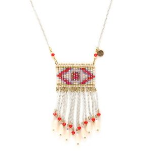 【送料無料】ネックレス　ソナタヒッピーロッシビアンキコンsonata bijoux collana lunga hippy pendente cristalli rossi bianchi con catene
