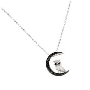 【送料無料】ネックレス　スターリングシルバーブラックムーンフクロウネックレスfemmes en argent sterling 925 noir rh lune et chouette collier