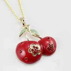【送料無料】ネックレス　ネックレスネックレスクリップfleurs cerise 2 rouge cerises collier collier long strass cereza collier