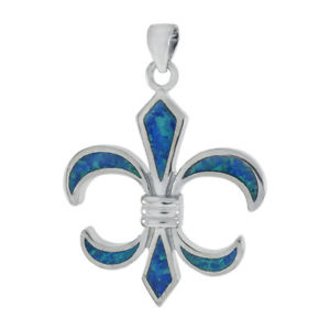 【送料無料】ネックレス　スターリングシルバーオパールfemmes en argent sterling 925 bleu opale fleur de lis pendentif