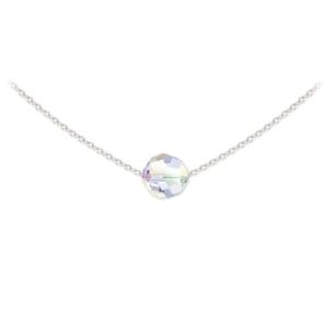 【送料無料】ネックレス　シルバーラウンドパールミリスワロフスキーエレメントクリスタルcollier ras de cou argent 925 perle ronde 8mm swarovski element crystal ab