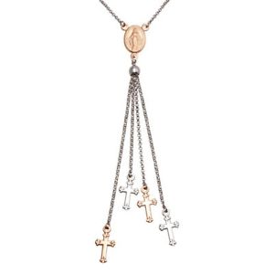 【送料無料】ネックレス　スターリングシルバークロストーンネックレスargent sterling deux tons croix gland chapelet collier