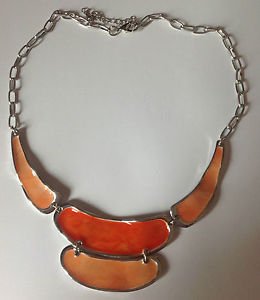 【送料無料】ネックレス　クリップシルバーカラーアールデコオレンジエナメルアールデコcollier bijou annes 1980 couleur argent dco mail orange art dco 4421