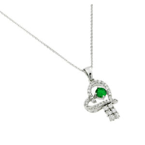 【送料無料】ネックレス　スターリングシルバーグリーンハートfemmes en argent sterling 925 rh plaqu vert cz coeur 406cm pendentif