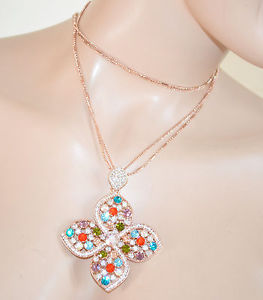 【送料無料】ネックレス　ロサドナコンフィオーレcollana oro rosa donna lungagirocollo con ciondolo fiore cristalli strass 240a