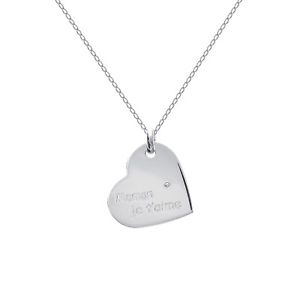 【送料無料】ネックレス　ハートネックレスｃｍcollier coeur je taime maman en argent et zirco longueur au choix 45 ou 50cm