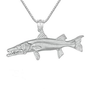 【送料無料】ネックレス　スターリングシルバーカマスソリッドアメリカ66g argent sterling barracuda pche 3d solide pendentif,fait aux usa,457cm