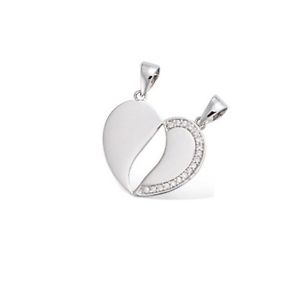 【送料無料】ネックレス　スプリットペンダントシルバージルコンpendentif secable argent 925 zircon coeur une moiti garder lautre rir