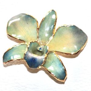【送料無料】ネックレス　ペンダントピンカラーリアルゴールドオーキッドpendentif et ou broche couleur or vritable orchide bleu vert bijou pendant｜hokushin