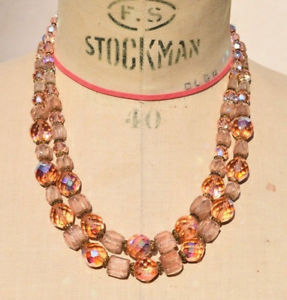 【送料無料】ネックレス ビンテージクランプランクガラスビーズムラノピンクvintage collier 2 rangs perles de verre et cristal murano ou boheme rose irisee|hokushin
