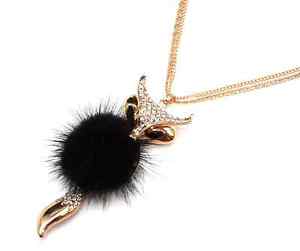 【送料無料】ネックレス　ペンダントネックレスヘッドテールcl1844e sautoir collier pendentif renard tte et queue strass dor avec pom