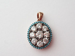 【送料無料】ネックレス　ターコイズスターリングシルバーピンクハンドペンダントオーバルturquoise plaqu or rose en argent sterling 925 fait la main pendentif ovale