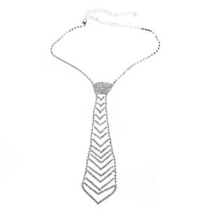 【送料無料】ネックレス　クリップネクタイシルバープレート5xcollier tour de cou cravate plaque dargent strass 180x49mm i5s4