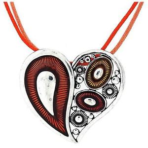 【送料無料】ネックレス　ダブルコードオレンジシルバーハートペンダントtoc ton argent grand cur pendentif sur double orange cordelette 457cm