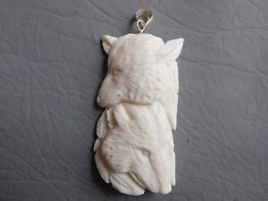 【送料無料】ネックレス ペンダントエクリュオオカミペンオオカミナバホボーンヘッドpendentif en os ecru tete de loup plume amerindien navajo bone pendant wolf|hokushin