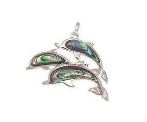 【送料無料】ネックレス スターリングシルバーハワイアンファミリーアワビパウアシェルen argent sterling 925 hawaen 3 dauphin famille abalone coquillage paua|hokushin