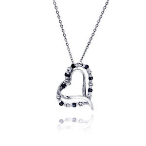 【送料無料】ネックレス スターリングシルバーブラックジルコンダブルハートペンダントfemmes en argent sterling 925 noir zircon transparent rh double cur pendentif|hokushin