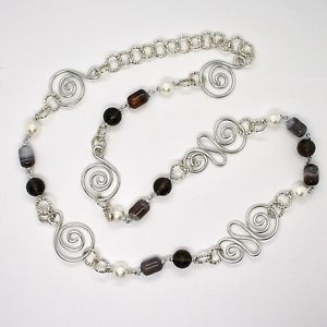 【送料無料】ネックレス　パールcollana il alluminio lunga 88 centimetri con calcedonio quarzo perle bianche｜hokushin