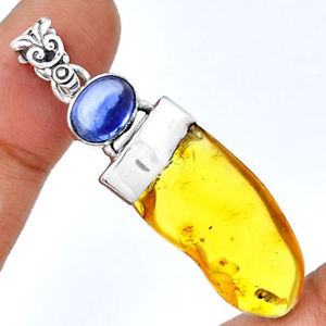 【送料無料】ネックレス　オレンジカイアナイトシルバーpendentif ambre et cyanite monture en argent 925 ref 7344