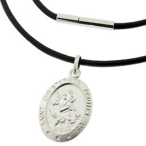 【送料無料】ネックレス　ブラックレザーカスタムクリップシルバーサンクリストフcuir noir collier personnalis argent 925 saint christophe voyage sr cadeau