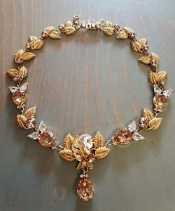 【送料無料】ネックレス　ビンテージクランプネックゴールデンメタルフラッシュcollier vintage ras de cou metal dor et strass blanc et marron refv928