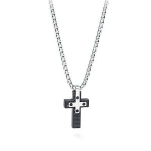 【送料無料】ネックレス ’クロスコンログcollana uomo s agapo croix scx01 con ciondolo croce acciaio pvd nero lucido log|hokushin