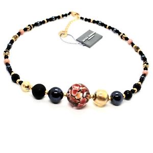【送料無料】ネックレス　ベネチアコンディムラノネロサロcollana antica murrina venezia con vetro di murano nero rosa oro cob08a14 15,826円