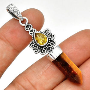 【送料無料】ネックレス タイガーアイシトリンシルバートップマウントpendentif oeil de tigrecitrine monture argent 925 top protection ref 0128|hokushin