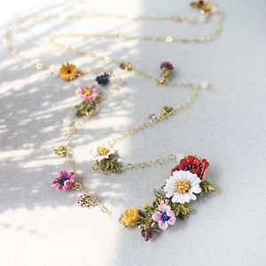 【送料無料】ネックレス　ゴールデンカラーロングイエローピンクエンドレトロcollier dor long email jaune rose violet multicolore fleur insecte fin retro l7