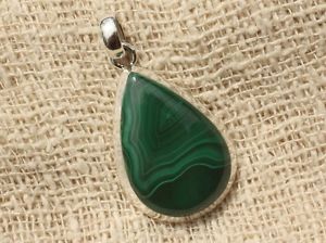 【送料無料】ネックレス　シルバーペンダントマラカイトドロップn2 pendentif argent 925 et malachite goutte 32x20mm｜hokushin
