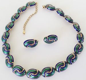【送料無料】ネックレス　ネックレスサウンドトラックビンテージリンクエナメルゴールドparure collier bo vintage maillon relief mail vert et bleu couleur or 446