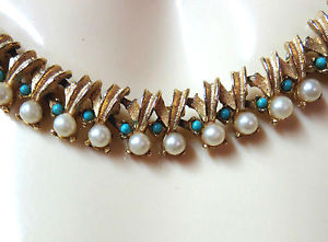 【送料無料】ネックレス クランプメタルドールビーズミニカボションターコイズj139 collier metal dore, perles, mini cabochons couleur turquoise|hokushin