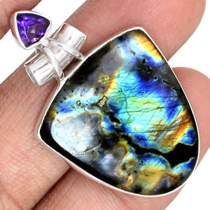 【送料無料】ネックレス アメジストシルバーマウントpendentif labradorite et amthyste monture argent 925 ref 4311|hokushin
