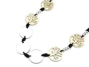 【送料無料】ネックレス　クリップコードcl1738e sautoir collier cordons noir avec charms cercles et arbres de vie x