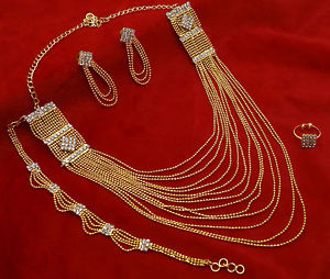 【送料無料】ネックレス　ボリウッドｋゴールドメッキネックレスセットbollywood femme 4pc 18k plaqu or collier set bijoux fte traditionnelle