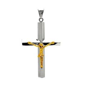 【送料無料】ネックレス　ステンレススチールクロスペンダントイエスフリーボールチェーンacier inoxydable croix crucifix w plaqu or pendentif jsus, gratuit ball chain