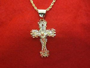 【送料無料】ネックレス　ゴールドレースロープ14kt or ep grand 76cm lacy crucifix breloque w406cm762cm 3mm corde｜hokushin