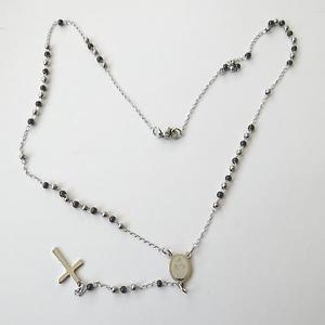 【送料無料】ネックレス　ドナコンcollana uomo donna rosario acciaio lucido e nero con crocifisso 54 cm 33 q｜hokushin
