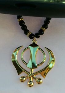 【送料無料】ネックレス　ゴールドパンジャブシークミラーリアフックメッキplaqu or punjabi grand sikh khanda pendentif voiture arrire miroir accrocher｜hokushin