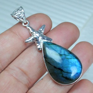 【送料無料】ネックレス　エトワール963 gm en argent sterling 925 naturel pendentif labradorite poire design etoile｜hokushin