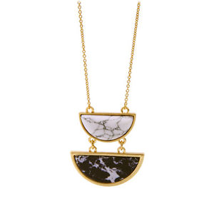 【送料無料】ネックレス　レトロブラックcollier dor mi long pendantif demi rond marbre blanc noir retro dz1｜hokushin