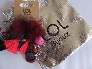 【送料無料】ネックレス　イヤリングポンポンボルドーバッグジュエリーパジャマboucles doreille pompon matriochkas bordeaux rouge sac bijoux lol,,dormeuses｜hokushin