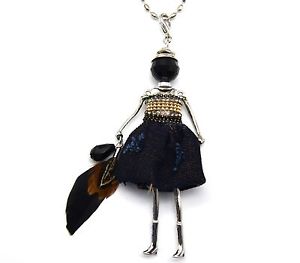 【送料無料】ネックレス　ペンダントネックレスファブリックドレスジャンチャsp577 sautoir collier pendentif poupe articule femme robe tissu jean, cha