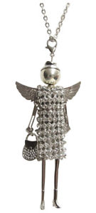 【送料無料】ネックレス　コリアーcollier pendentif poupe ailes dange et robe strass blanc