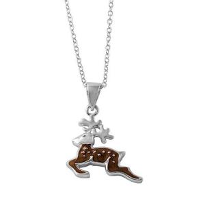 【送料無料】ネックレス　スターリングシルバーネックレスエナメルシカトナカイargent sterling collier wmaill cerf, renne pendentif