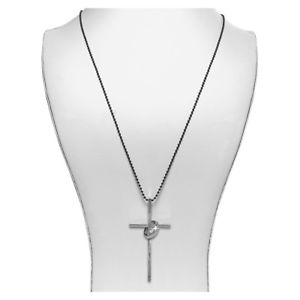 【送料無料】ネックレス　クロスリングネックレスシルバークロスステンレススチールカラーcollier avec croix et anneau noir collier argent croix acier inox｜hokushin