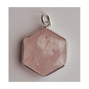 【送料無料】ネックレス　ピンククォーツpendentif hexagone quartz rose cercl argent