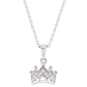 【送料無料】ネックレス　スターリングシルバープリンセスクラウンピンクen argent sterling 925 princesse couronne pendentif enfants filles rose cz