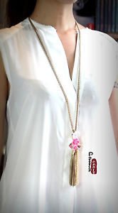 【送料無料】ネックレス チェーンクリップピンクビンテージポンポンcollier chaine pendantif long sautoir fleur rose pompon vintage ancien jcr9